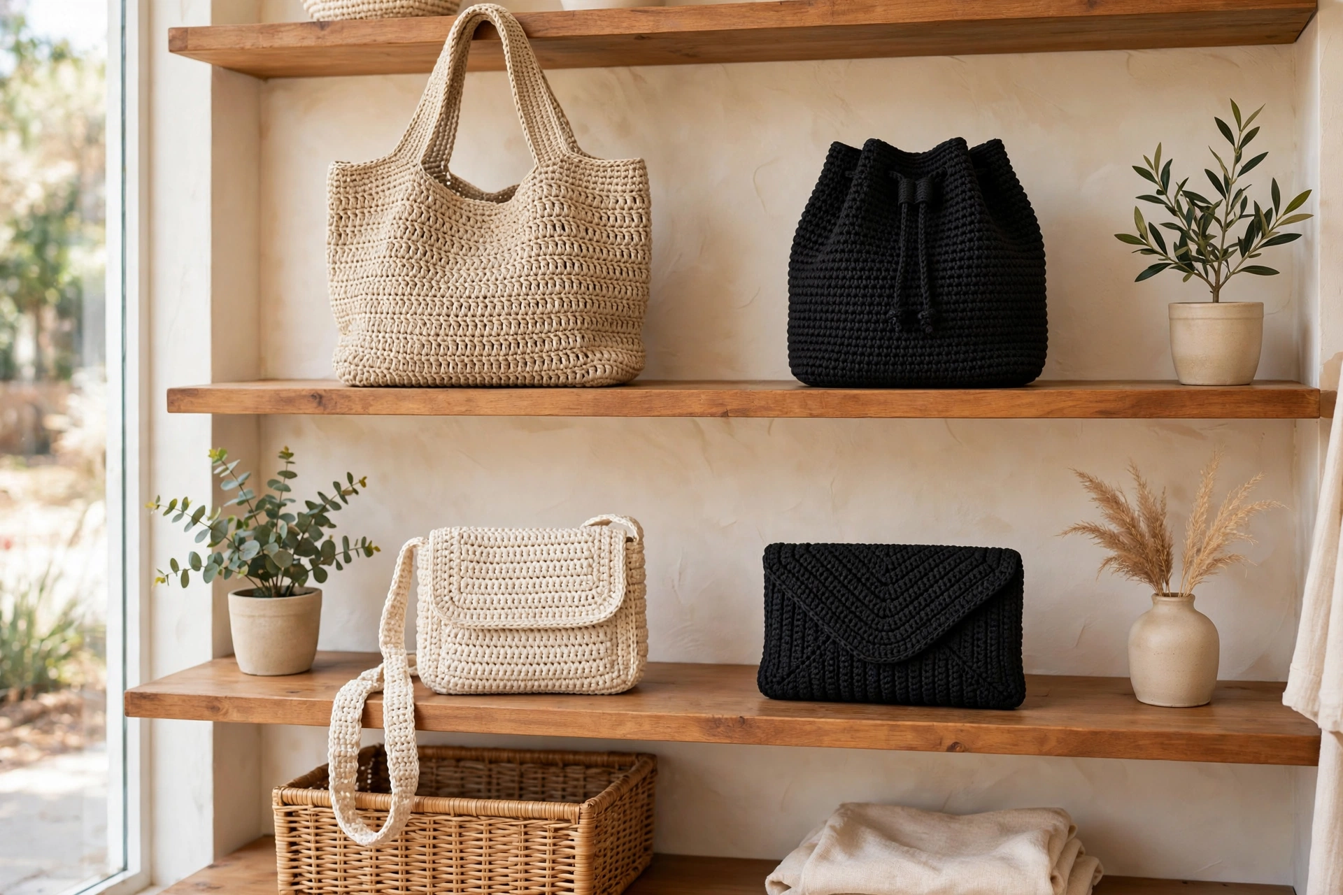 Collection of handmade designer-inspired crochet bags